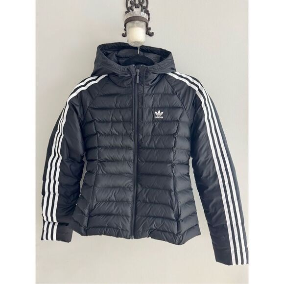 adidas Originals Three Stripe Slim Padded Puffer Jacket, Women’s Size Small, Bla - Picture 6 of 13